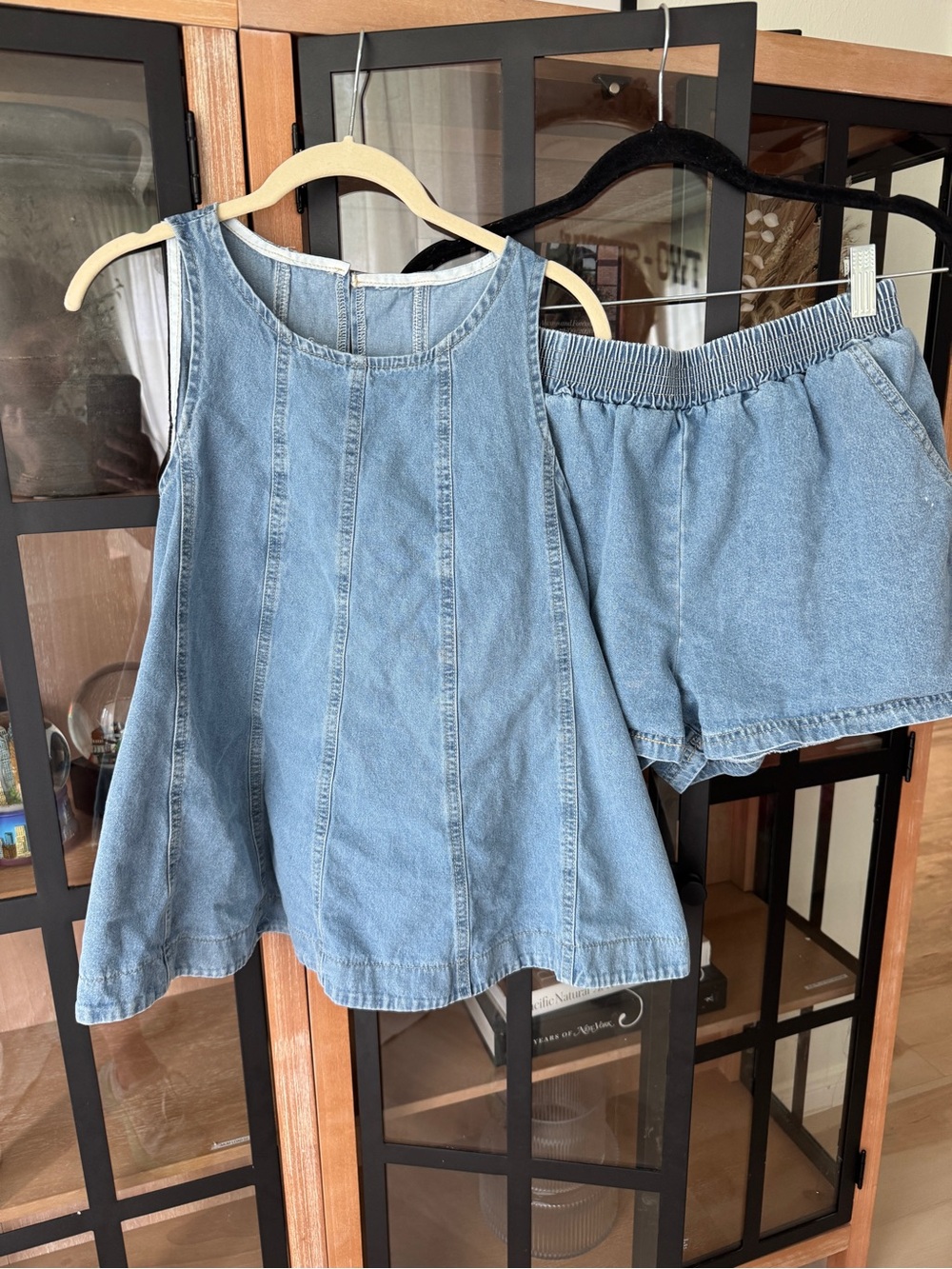 Cassius denim set tank top light wash sleeveless shorts chambray desert muse - Picture 8 of 9